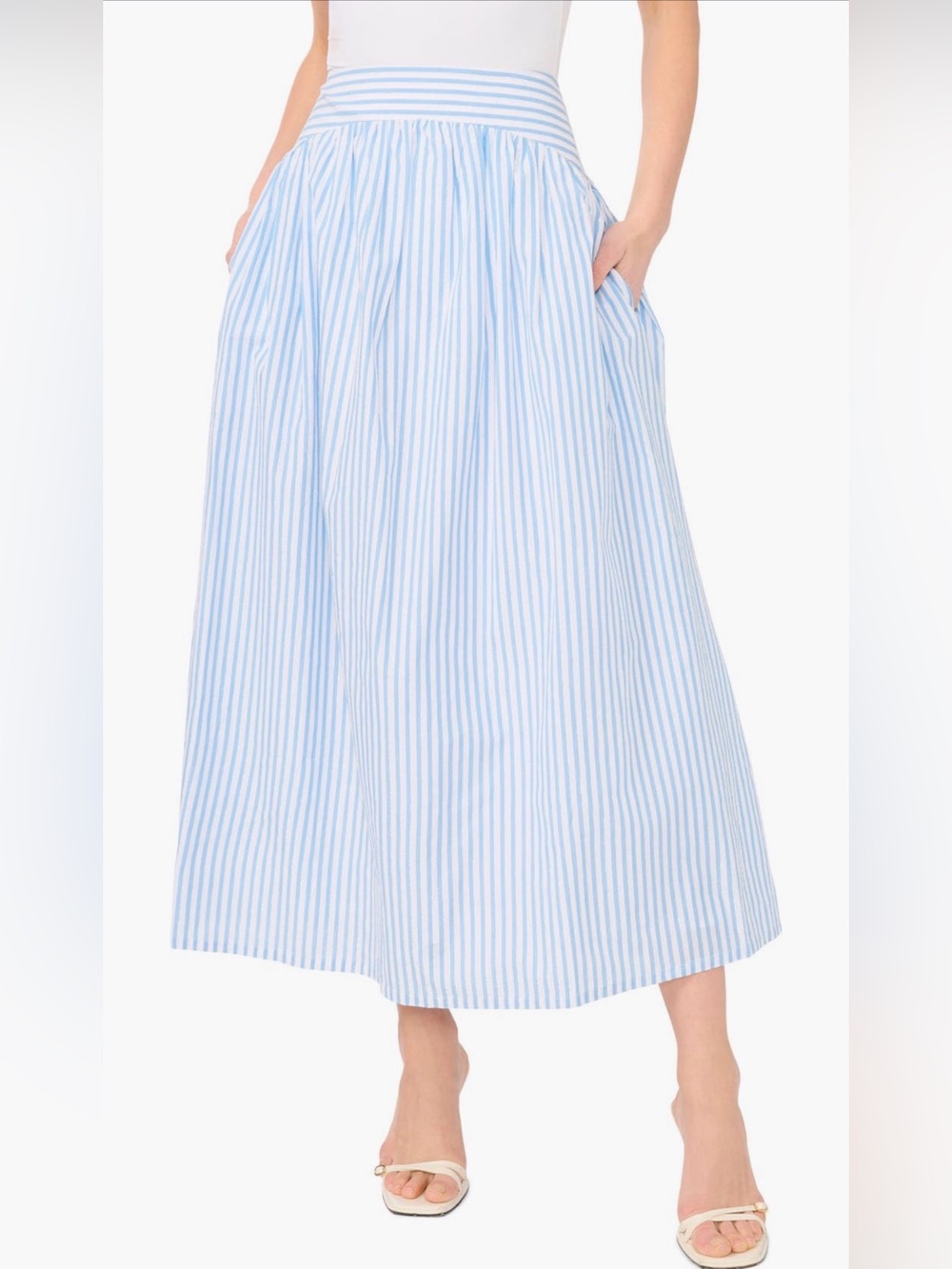 Parker High Waist A-Line Light Blue Striped Full-Length Women's Skirt NWT Small